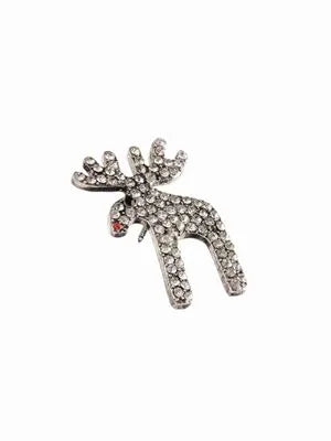 Rudolf The Red  Antique silver w/clear crystals Brooch