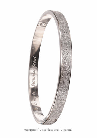 Frosted Hinged Bangle - Stainless Steel, Natural