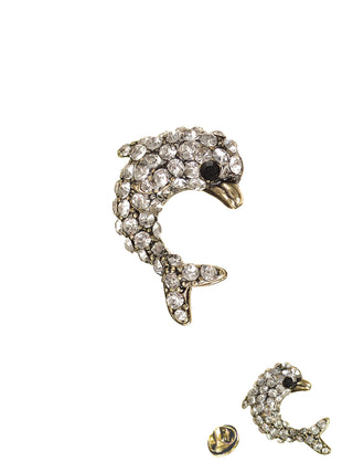 Dolphin Playing Pin - Antique Gold/Clear