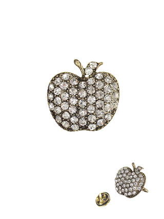 Apple Pin - Antique Gold / Clear Pin Brooch