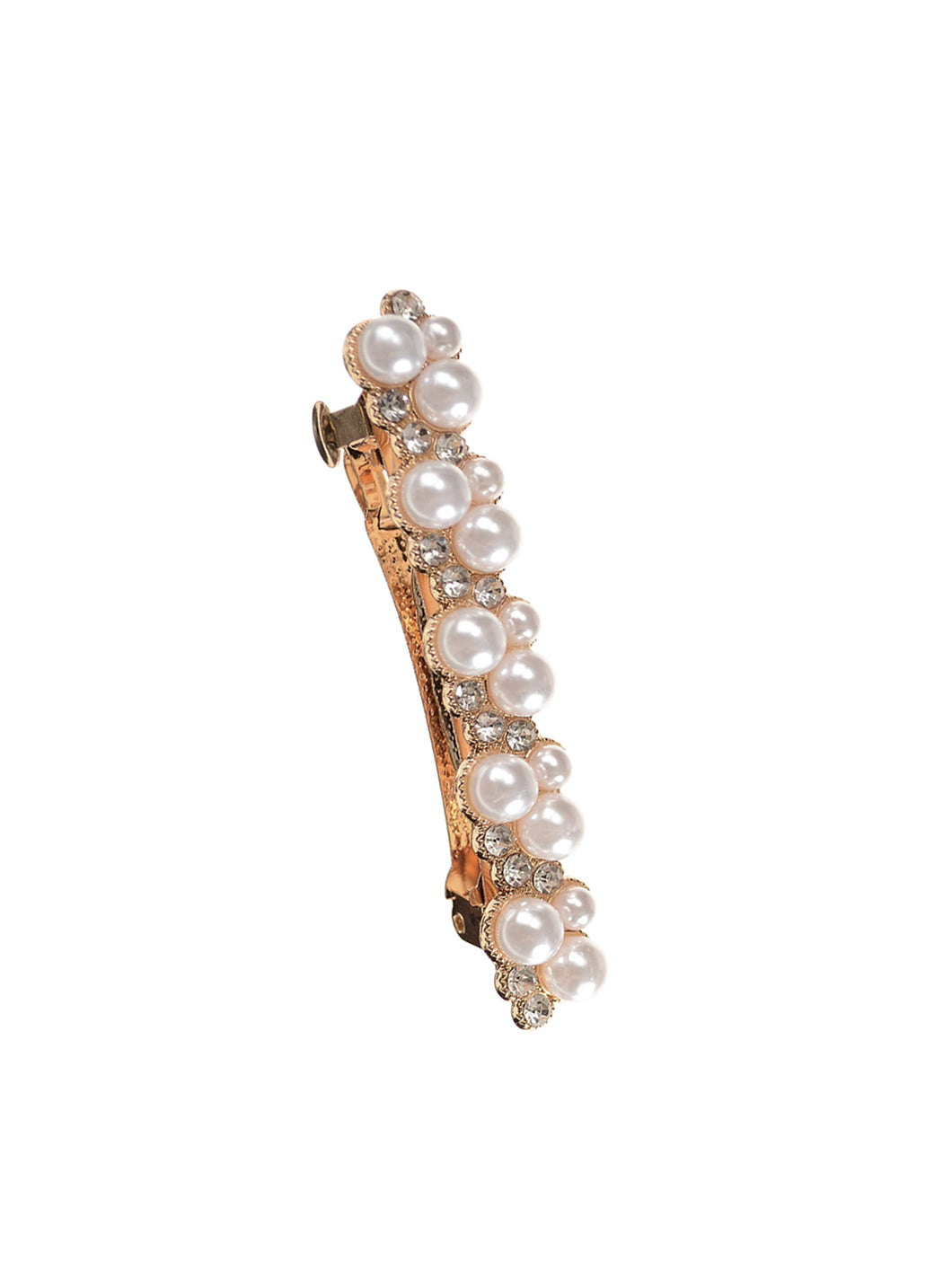 Ballissimo Barette Clip - Golden W/Faux Pearl & Crystals