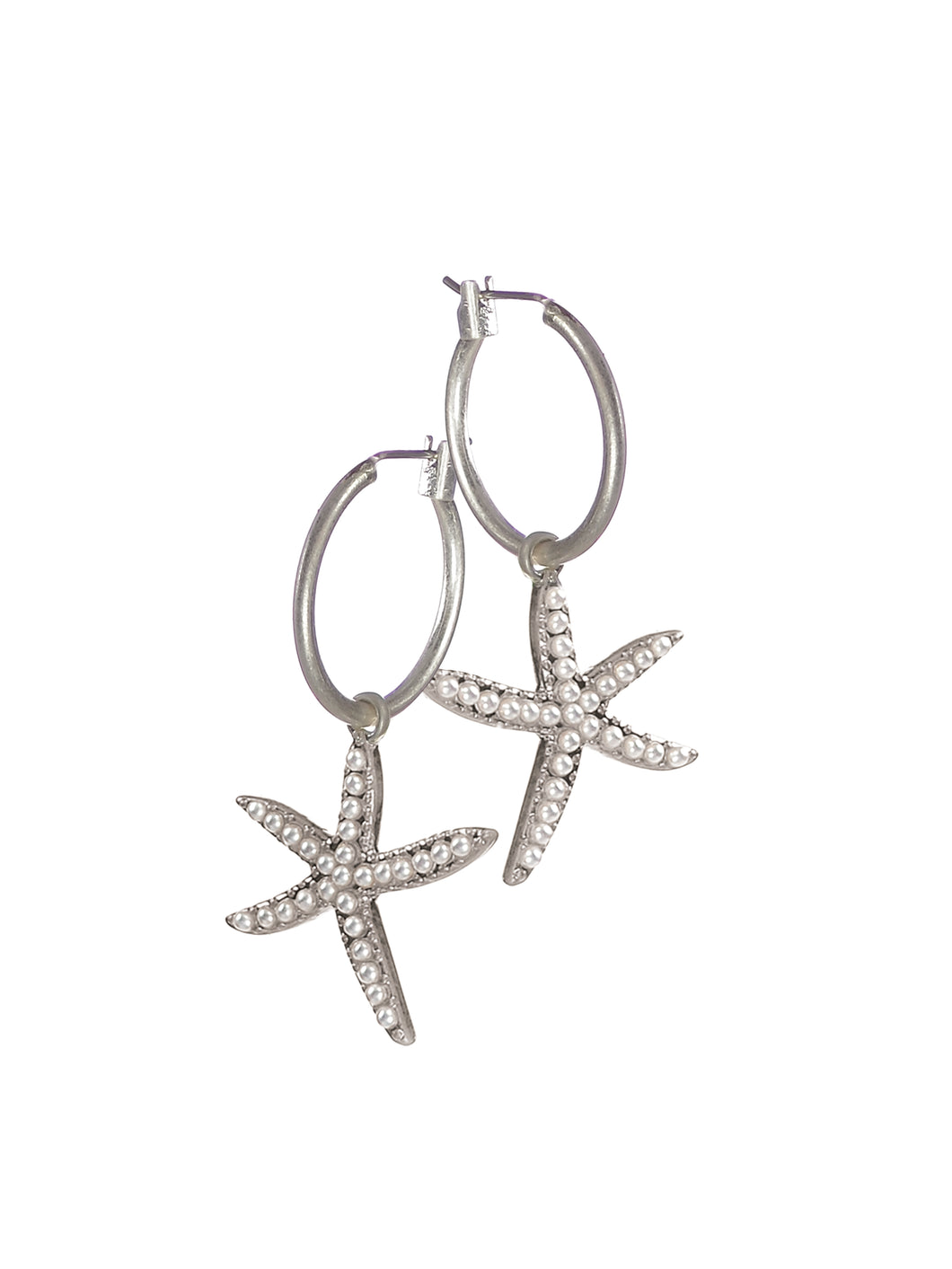 Hot Tomato Starry Starfish Earrings Set W/Tiny Pearls - Worn Silver