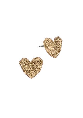 Textured Heart Stud Earrings - Worn Gold