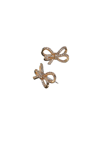 Beautiful Bow Stud Earrings - Gold & Clear Crystal