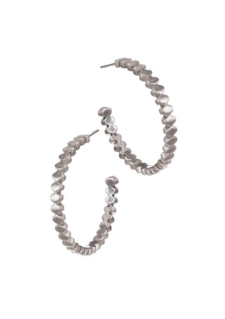 Cog Hoop Earrings - Brushed Silver