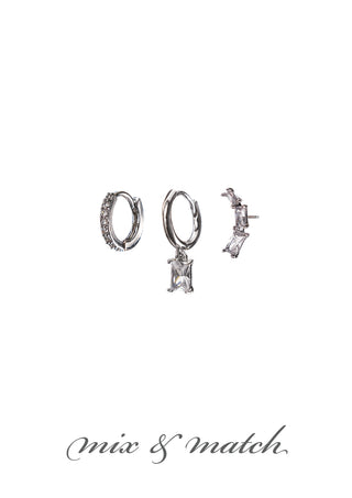 Triptych Earring Set, Little Miss Match No.2 - Silver & Clear CZ