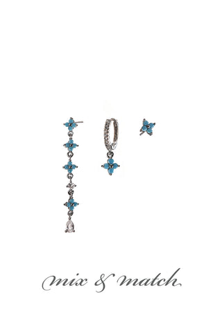 Triptych Earring Set, Little Miss Match No.7 - Gold, Teal & CZ