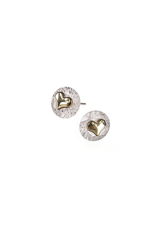 Heart on CZ Cushion Stud Earrings - Gold & Clear