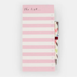 Pink and cream stripe list pad and pen by Caroline Gardner