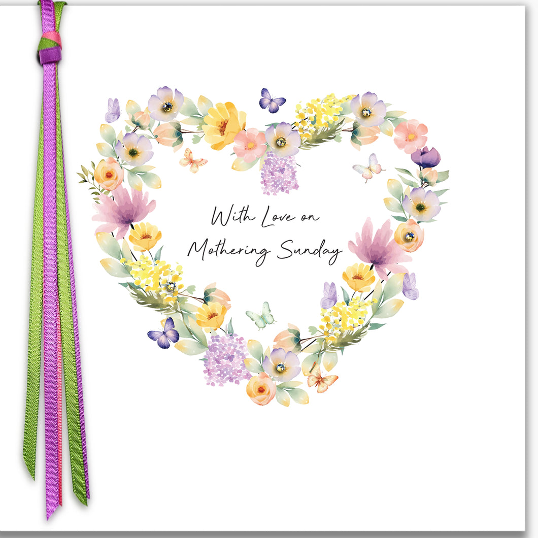 RIBBON AND ROSES - With Love On Mothering Sunday (Heart)