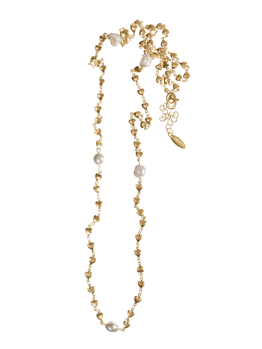 Hot Tomato Heart Chain W/Natural Pearls Captured - Worn Gold