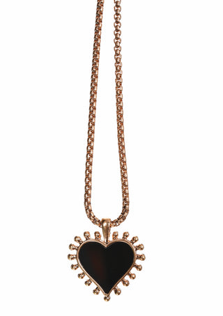 Love Divine Heart Pendant Necklace - Worn Gold & Noir