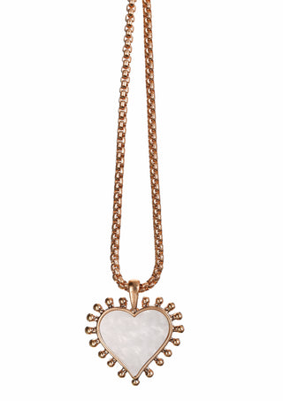 Love Divine Heart Pendant Necklace - Worn Gold & White
