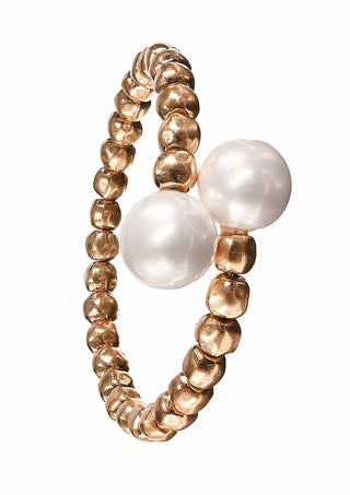 Grande Glass Pearl Easy Bangle - Worn Gold & White
