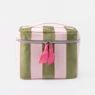 Pink and green stripe large vanity case by Caroline Gardner