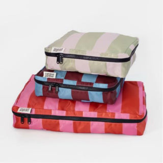 Mixed multi-stripe print set of 3 packing cubes by Caroline Gardner