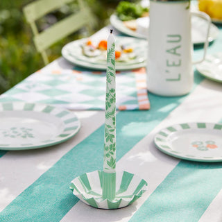 Green Stripe Enamel Candle Holder