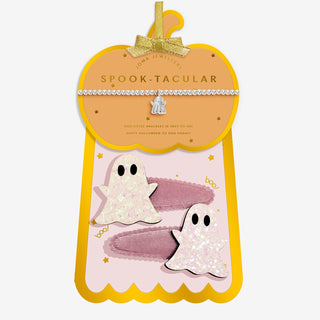 HALLOWEEN GIFT SET | SPOOK-TACULAR | Silver Plated | Bracelet & Set of 2 Hairclips | 15.5cm stretch
