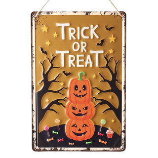 HANGING TRICK OR TREAT METAL SIGN