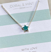Load image into Gallery viewer, Coral &amp; Mint Star Necklace with Turquoise Enamel
