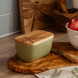 Sage Green Butter Dish - Dragonfly