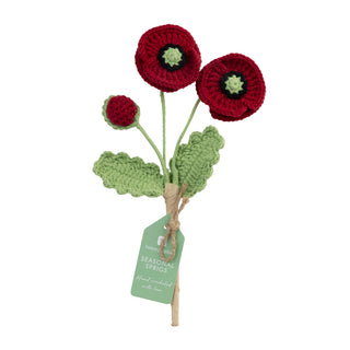 Handmade Red Poppy Crochet Sprigs 18cm