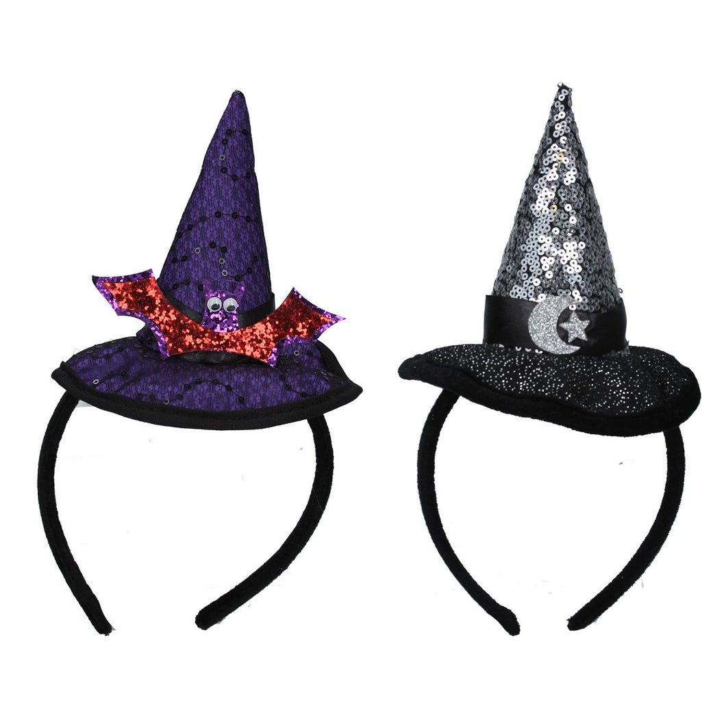 Purple/Black/Silver Fabric Witch Hat Hairband