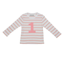 Load image into Gallery viewer, Dusty Pink &amp; White Breton Striped Number (1-4) T-Shirts
