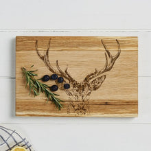 Load image into Gallery viewer, Etched Stag Prince Oak Serving Board 30cm 1
