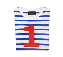 Load image into Gallery viewer, French Blue &amp; White Breton Striped Number (1-3) T Shirt
