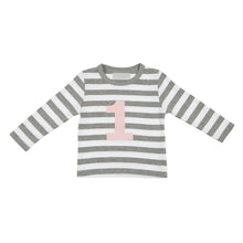 Load image into Gallery viewer, Grey &amp; White Breton Striped Number (1-4) T-Shirt
