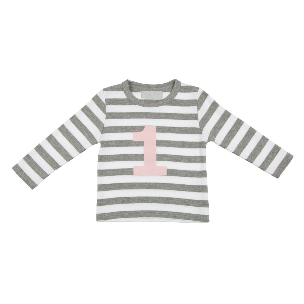 Grey & White Breton Striped Number (1-4) T-Shirt