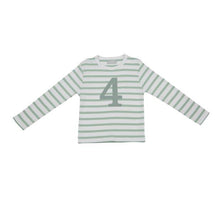 Load image into Gallery viewer, Bob &amp; Blossom Seafoam &amp; White Breton Striped Number T-shirt
