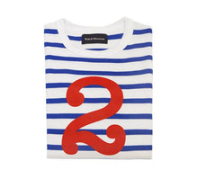 Load image into Gallery viewer, French Blue &amp; White Breton Striped Number (1-3) T Shirt
