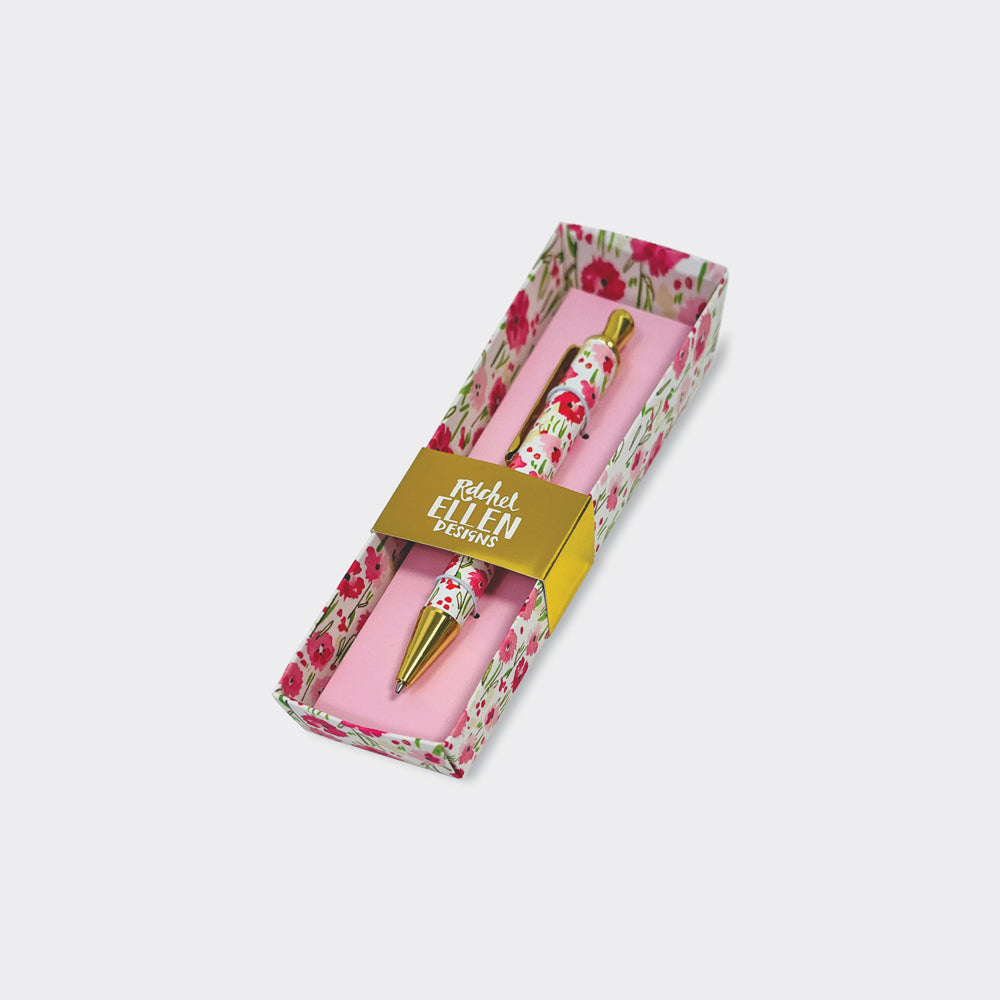 Pink floral boxed pen