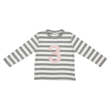 Load image into Gallery viewer, Grey &amp; White Breton Striped Number (1-4) T-Shirt
