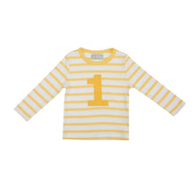 Load image into Gallery viewer, Buttercup &amp; White Breton Striped Number (1-3) T-shirt
