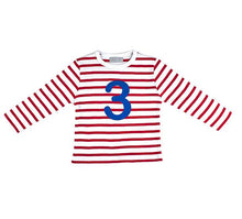 Load image into Gallery viewer, Red &amp; White Breton Striped Number (1-3) T Shirt
