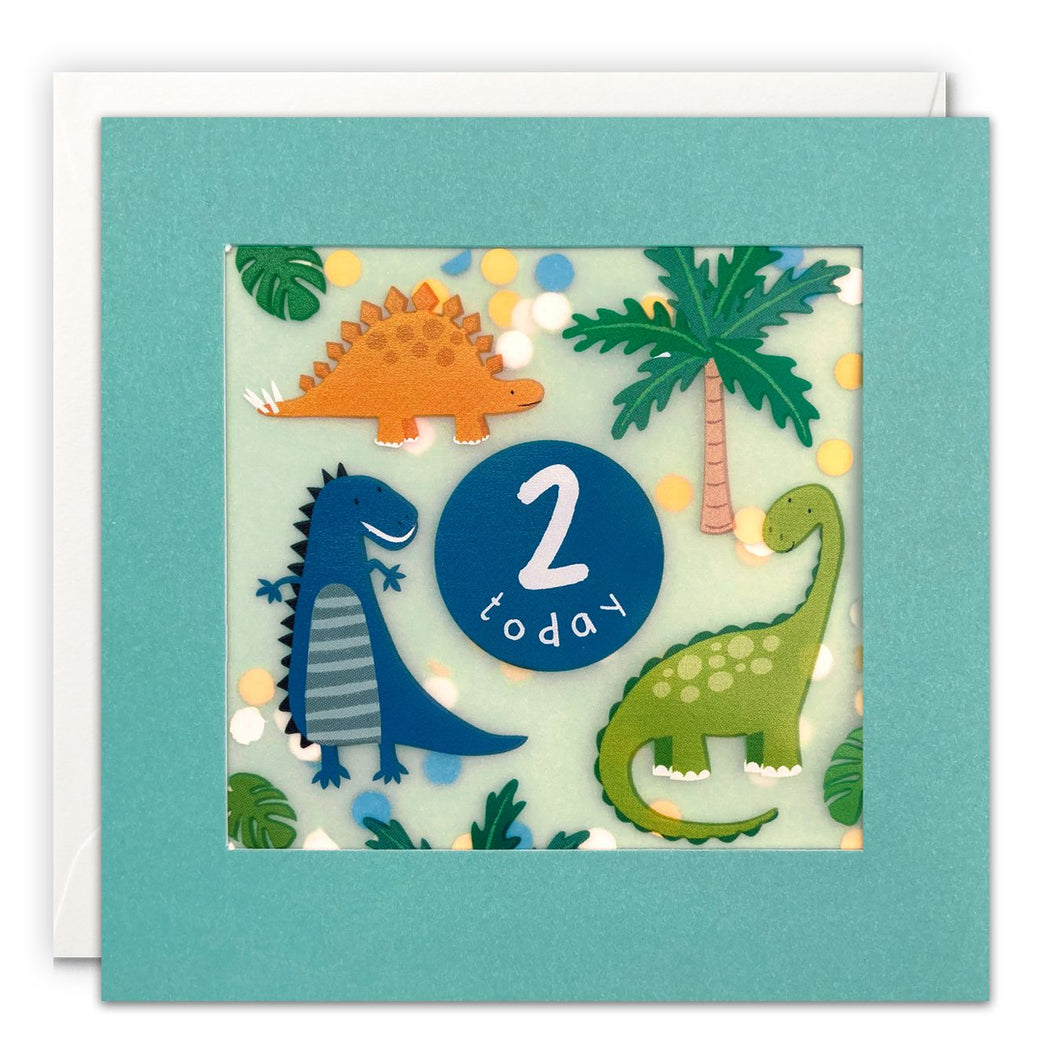Age 2 Dinosaurs Paper Shakies Card