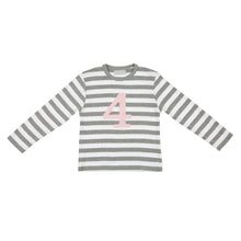 Load image into Gallery viewer, Grey &amp; White Breton Striped Number (1-4) T-Shirt
