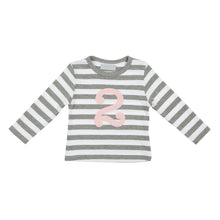 Load image into Gallery viewer, Grey &amp; White Breton Striped Number (1-4) T-Shirt
