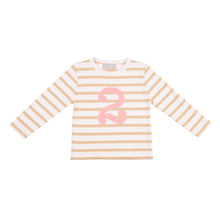 Load image into Gallery viewer, Biscuit &amp; White Breton Striped Number T Shirt (Pink) - Size: 1-2
