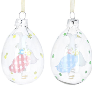 Gingham Goose Clear Glass Egg Dec.
