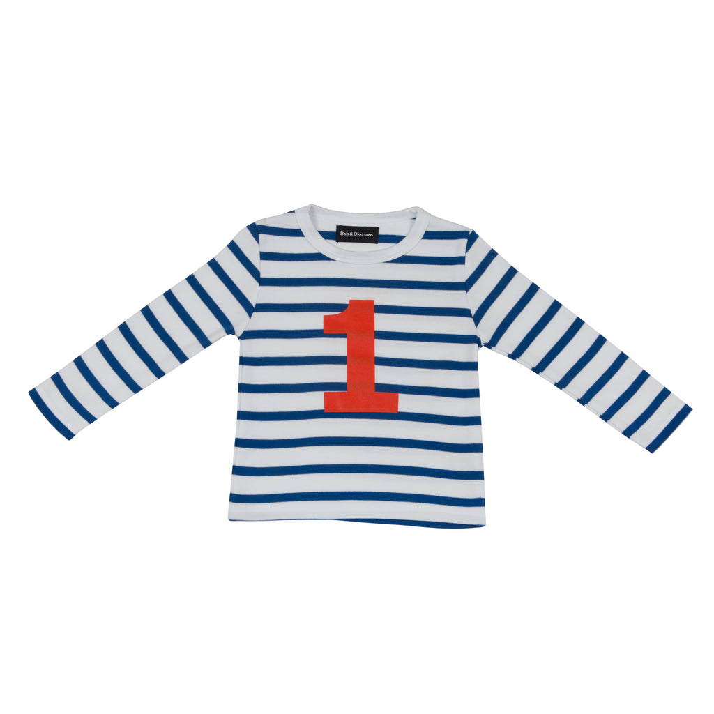 French Blue & White Breton Striped Number (1-3) T Shirt