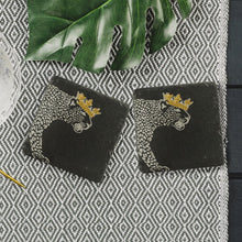 Load image into Gallery viewer, Slate Gold Leaf Crowned Leopard Coasters

