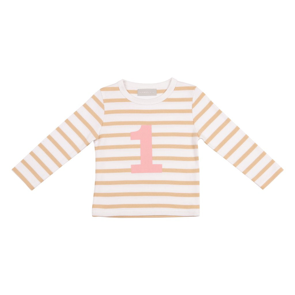 Biscuit & White Breton Striped Number T Shirt (Pink) - Size: 1-2