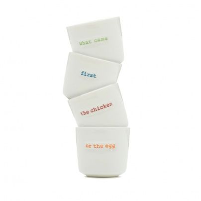 Keith Brymer Jones Set of 4 Egg Cups - what came first the chicken or the egg