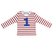 Load image into Gallery viewer, Red &amp; White Breton Striped Number (1-3) T Shirt
