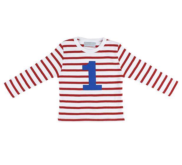 Red & White Breton Striped Number (1-3) T Shirt