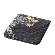 Load image into Gallery viewer, Slate Gold Leaf Crowned Leopard Coasters
